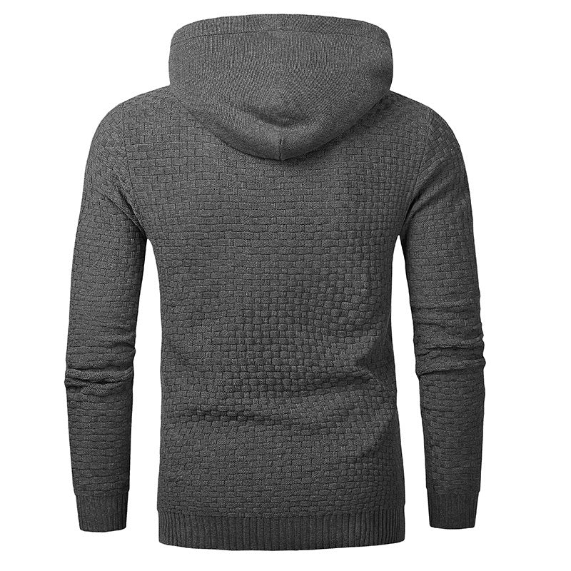Long Sleeve Solid Knitted Hoodie Pullover Sweater Mens Hooded Sweatshirt
