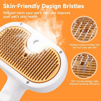 3-in-1 Pet Steam Brush for Cats & Dogs | Spray Hair Removal Comb Kit