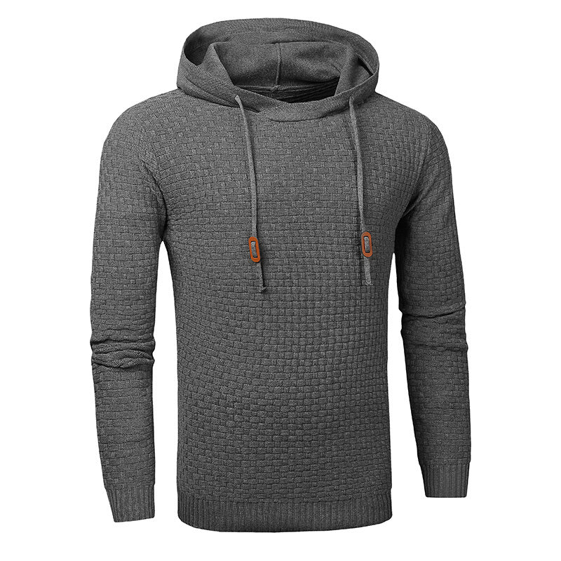 Long Sleeve Solid Knitted Hoodie Pullover Sweater Mens Hooded Sweatshirt