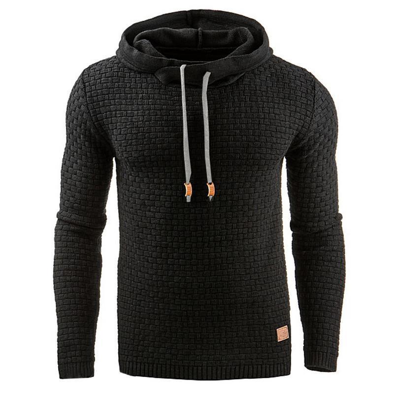 Long Sleeve Solid Knitted Hoodie Pullover Sweater Mens Hooded Sweatshirt
