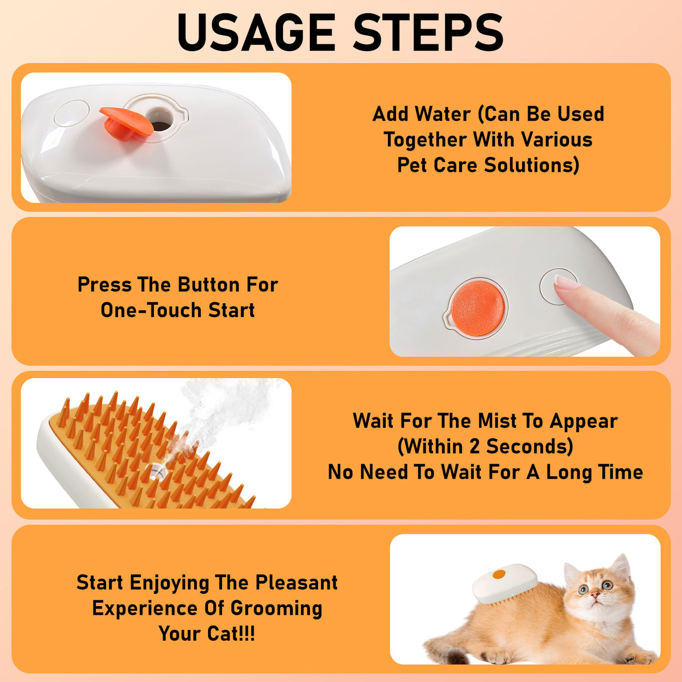 4-in-1 Cat Steam Brush | Anti-Static Pet Grooming & Hair Removal Comb