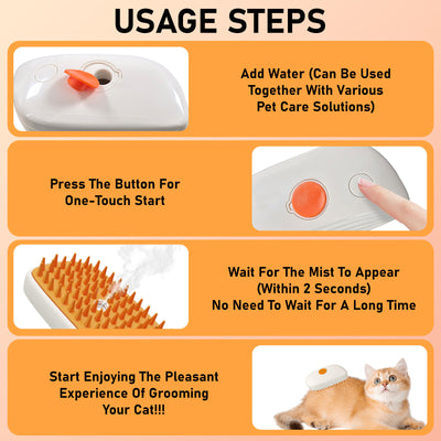 4-in-1 Cat Steam Brush | Anti-Static Pet Grooming & Hair Removal Comb