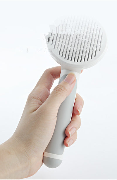 Round Handle Pet Comb | Self-Cleaning Stainless Steel Grooming Brush for Dogs & Cats