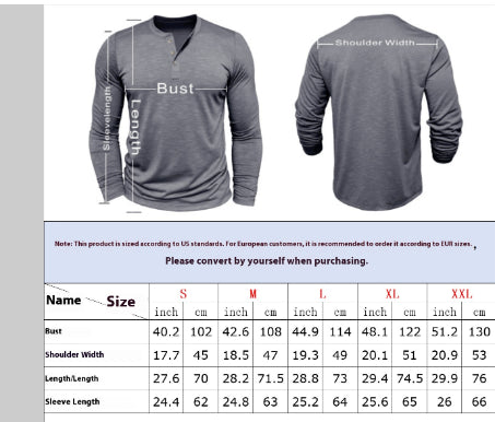 Men’s Long-Sleeve Henley T-Shirt – Casual Slub Cotton Pullover with Button Collar