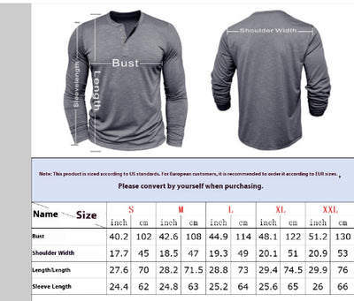 Men’s Long-Sleeve Henley T-Shirt – Casual Slub Cotton Pullover with Button Collar