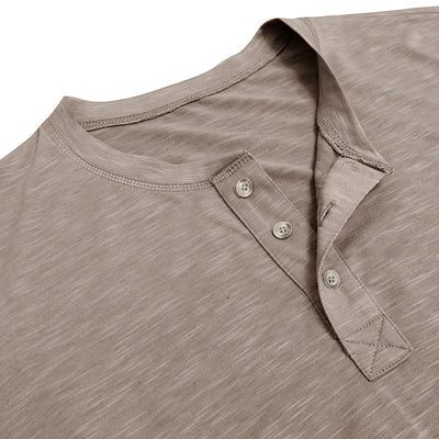 Men’s Long-Sleeve Henley T-Shirt – Casual Slub Cotton Pullover with Button Collar
