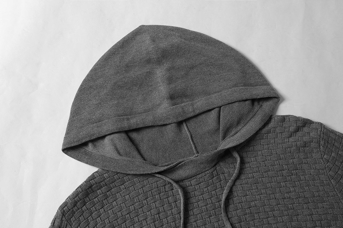 Long Sleeve Solid Knitted Hoodie Pullover Sweater Mens Hooded Sweatshirt