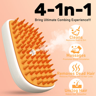 4-in-1 Cat Steam Brush | Anti-Static Pet Grooming & Hair Removal Comb