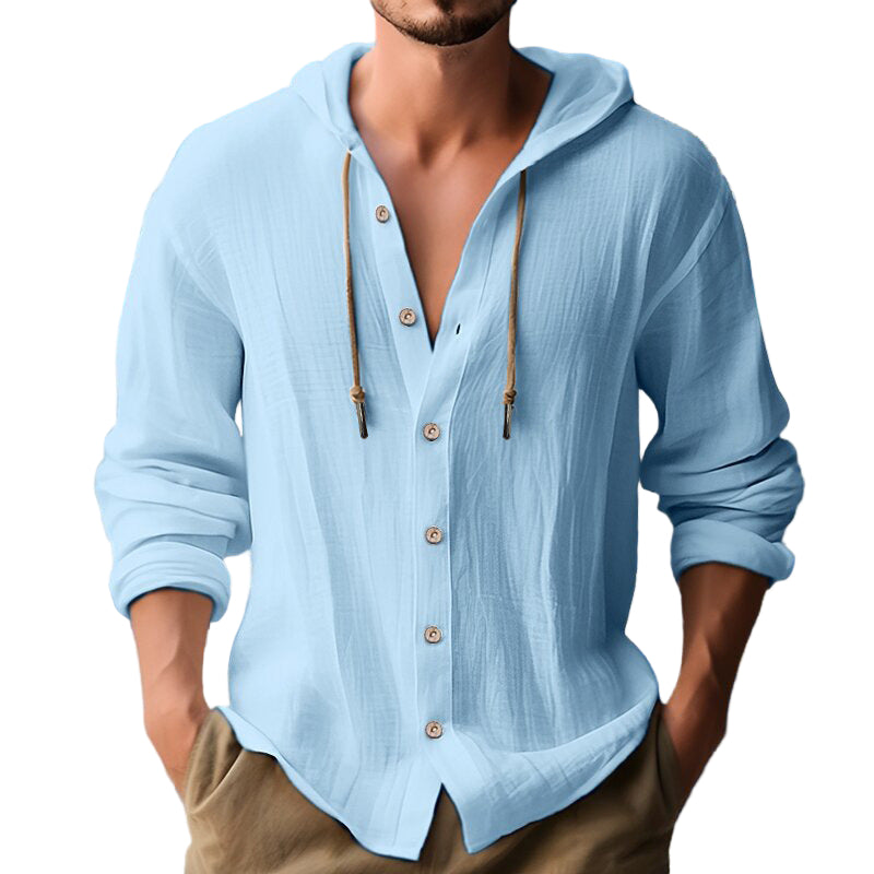 Men's Hooded Sweater Button Down Long Sleeve Shirt Hoodies
