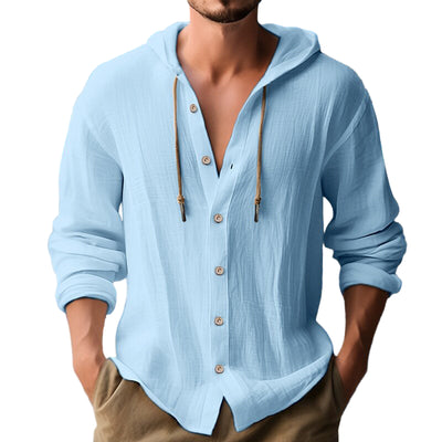 Men's Hooded Sweater Button Down Long Sleeve Shirt Hoodies