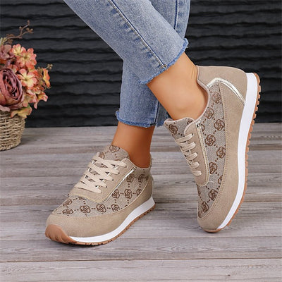 Women’s Flower Print Lace-Up Sneakers – Lightweight Breathable Casual Flats for Walking & Running