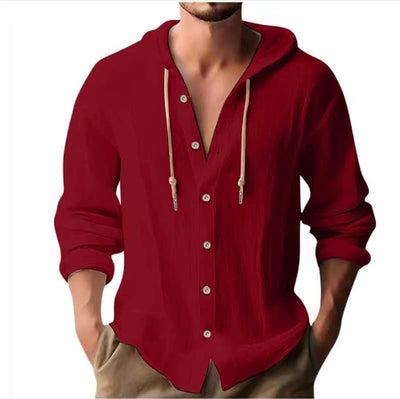 Men's Hooded Sweater Button Down Long Sleeve Shirt Hoodies