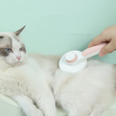 Round Handle Pet Comb | Self-Cleaning Stainless Steel Grooming Brush for Dogs & Cats