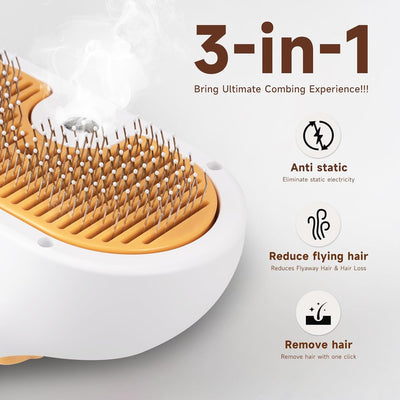 3-in-1 Pet Steam Brush for Cats & Dogs | Spray Hair Removal Comb Kit
