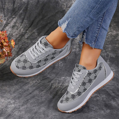 Women’s Flower Print Lace-Up Sneakers – Lightweight Breathable Casual Flats for Walking & Running