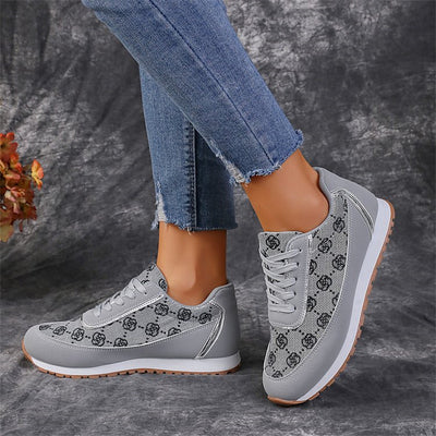 Women’s Flower Print Lace-Up Sneakers – Lightweight Breathable Casual Flats for Walking & Running