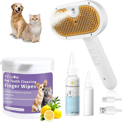 3-in-1 Pet Steam Brush for Cats & Dogs | Spray Hair Removal Comb Kit