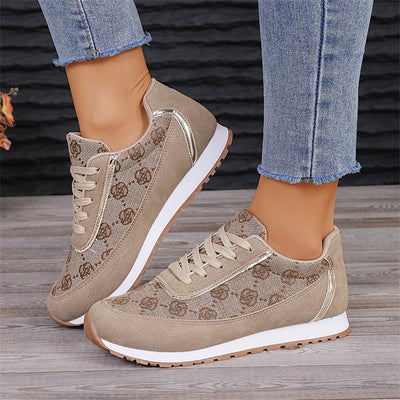 Women’s Flower Print Lace-Up Sneakers – Lightweight Breathable Casual Flats for Walking & Running