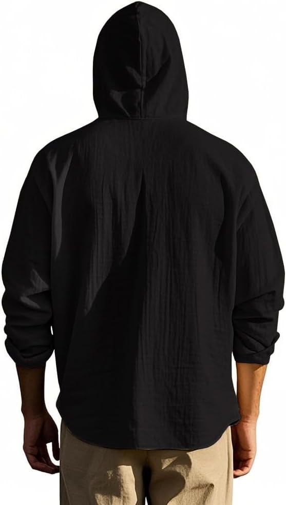 Men's Hooded Sweater Button Down Long Sleeve Shirt Hoodies