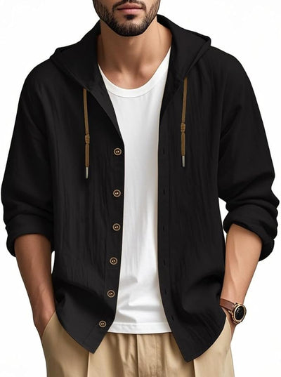 Men's Hooded Sweater Button Down Long Sleeve Shirt Hoodies