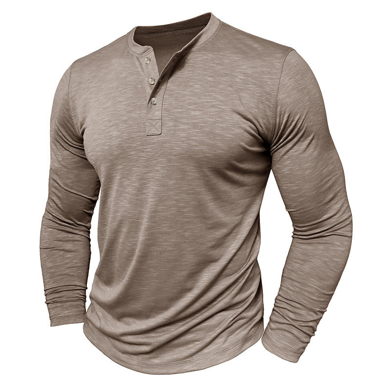 Men’s Long-Sleeve Henley T-Shirt – Casual Slub Cotton Pullover with Button Collar