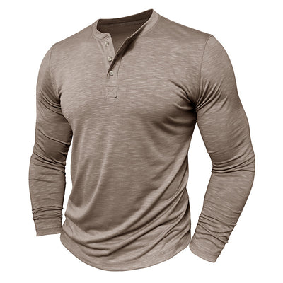 Men’s Long-Sleeve Henley T-Shirt – Casual Slub Cotton Pullover with Button Collar