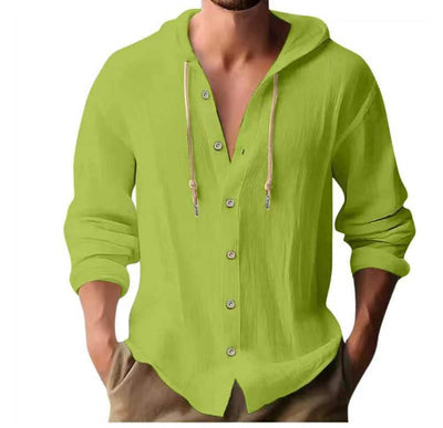 Men's Hooded Sweater Button Down Long Sleeve Shirt Hoodies