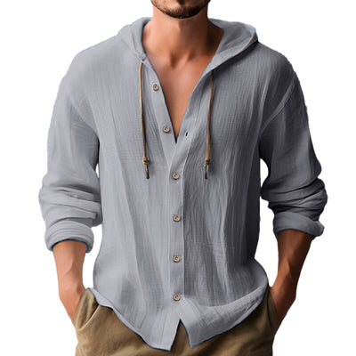 Men's Hooded Sweater Button Down Long Sleeve Shirt Hoodies