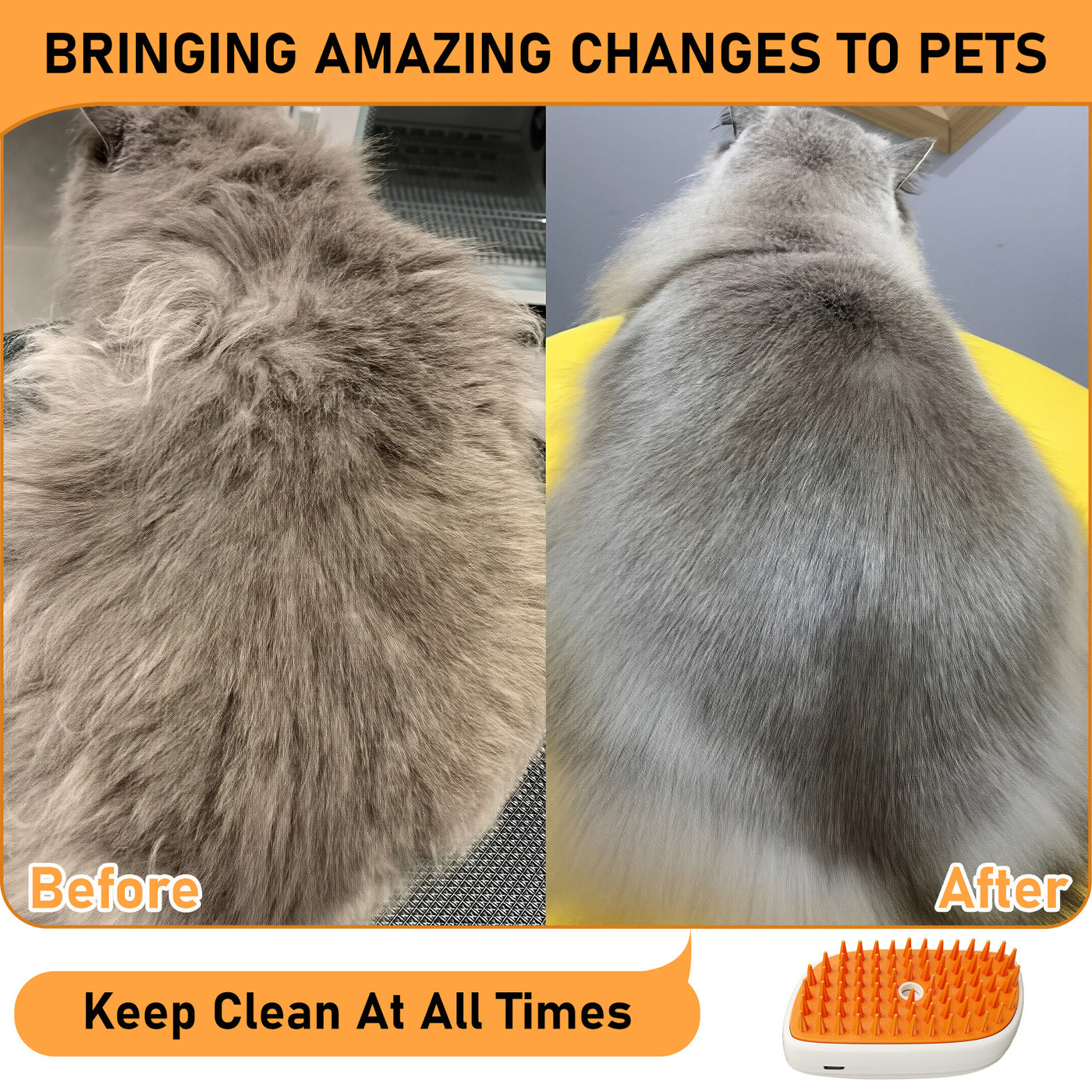 4-in-1 Cat Steam Brush | Anti-Static Pet Grooming & Hair Removal Comb
