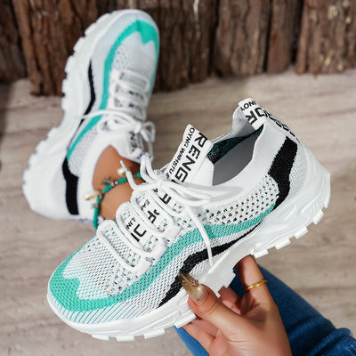 Women’s Lightweight Soft-Bottom Casual Shoes – Breathable Mesh Lace-Up Sports Sneakers