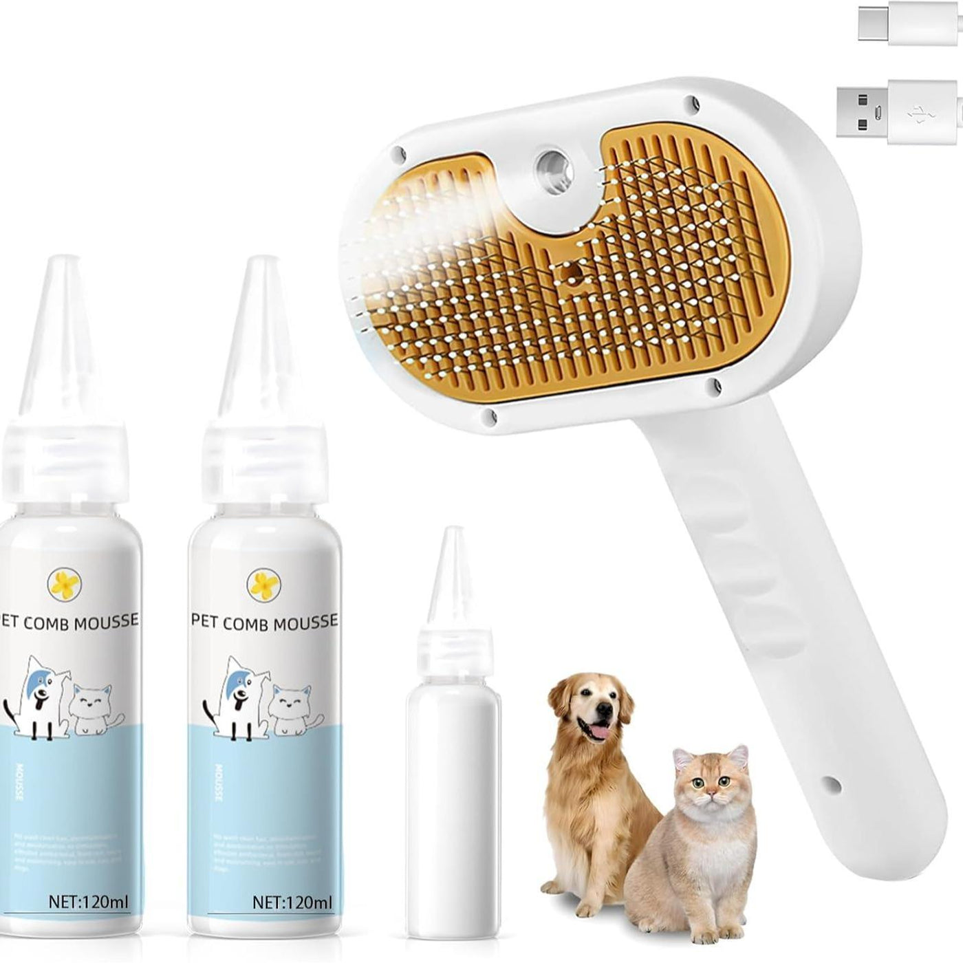 3-in-1 Pet Steam Brush for Cats & Dogs | Spray Hair Removal Comb Kit