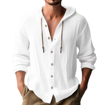 Men's Hooded Sweater Button Down Long Sleeve Shirt Hoodies