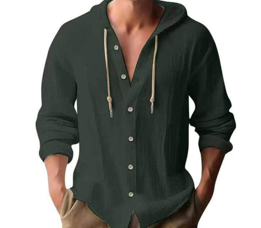 Men's Hooded Sweater Button Down Long Sleeve Shirt Hoodies