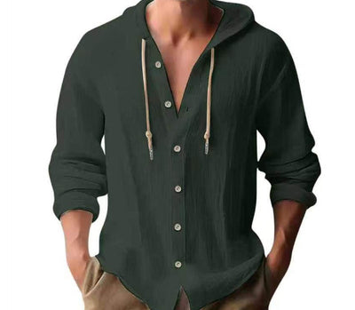 Men's Hooded Sweater Button Down Long Sleeve Shirt Hoodies