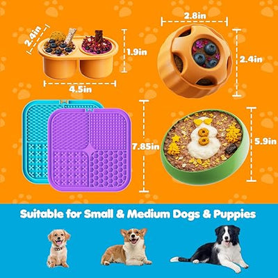LUKITO 6-in-1 Dog Lick Mat & Bowl Set | Anxiety Relief & Frozen Treat Toy