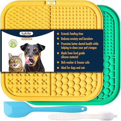 LUKITO 2 Pack Lick Mat for Dogs & Cats | Anxiety Relief & Slow Feeder Pad