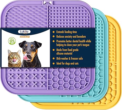LUKITO 3 Pack Lick Mat for Dogs & Cats | Anxiety Relief & Slow Feeder Pad