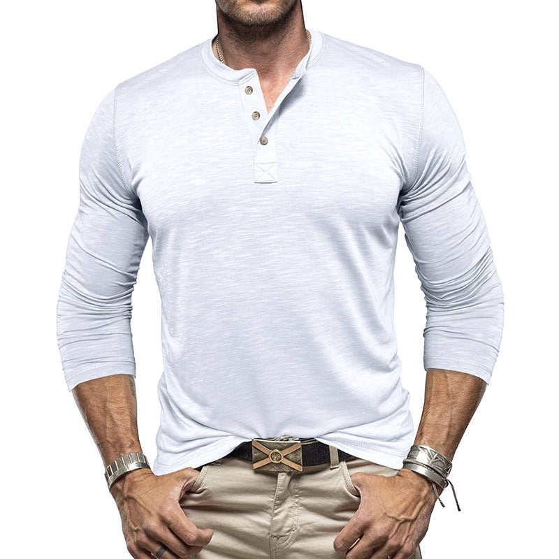 Men’s Long-Sleeve Henley T-Shirt – Casual Slub Cotton Pullover with Button Collar