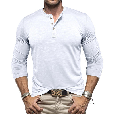 Men’s Long-Sleeve Henley T-Shirt – Casual Slub Cotton Pullover with Button Collar