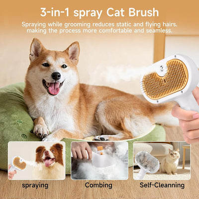 3-in-1 Pet Steam Brush for Cats & Dogs | Spray Hair Removal Comb Kit