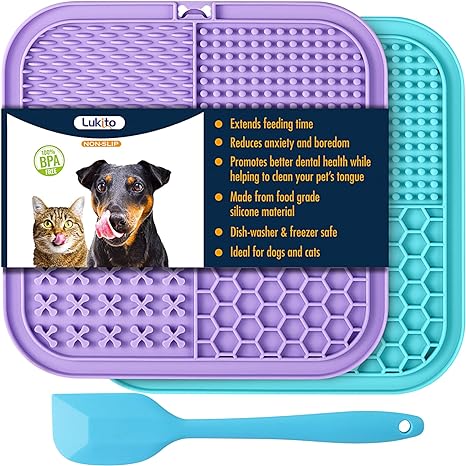 LUKITO 2 Pack Lick Mat for Dogs & Cats | Anxiety Relief & Slow Feeder Pad