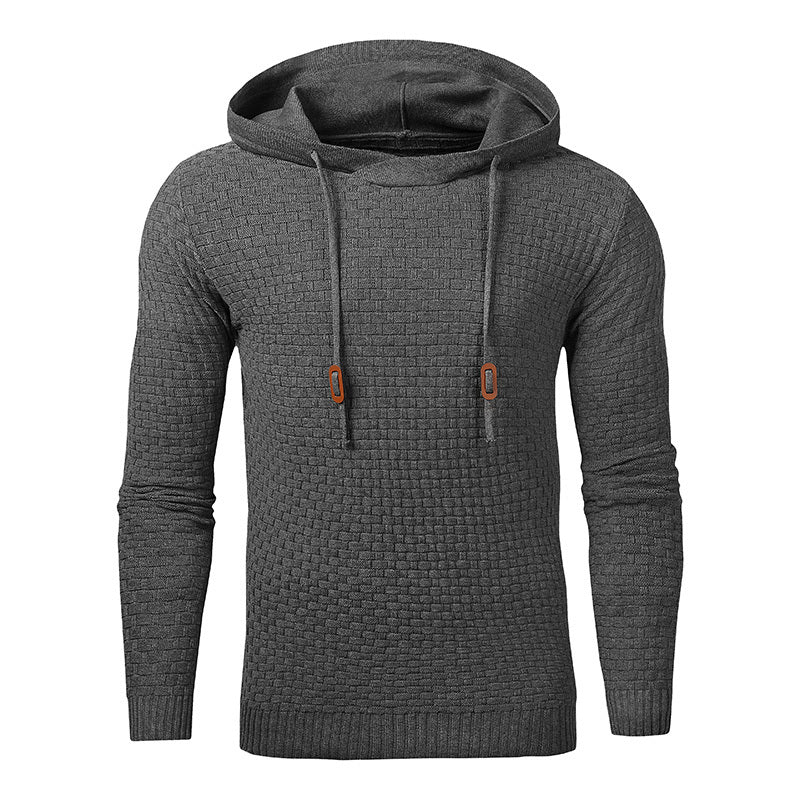 Long Sleeve Solid Knitted Hoodie Pullover Sweater Mens Hooded Sweatshirt