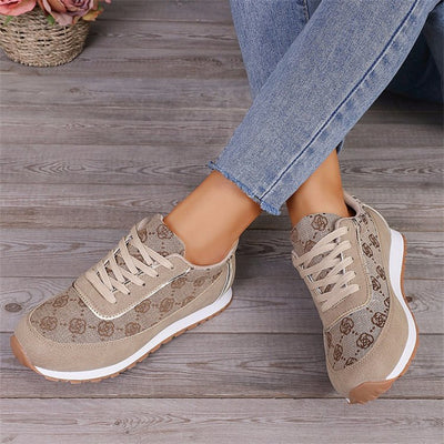 Women’s Flower Print Lace-Up Sneakers – Lightweight Breathable Casual Flats for Walking & Running