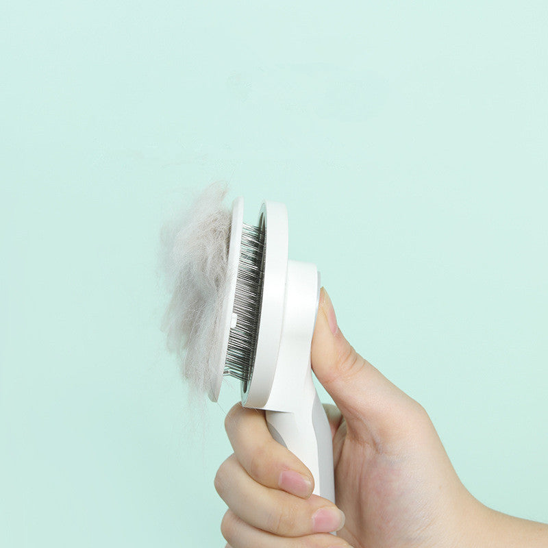 Round Handle Pet Comb | Self-Cleaning Stainless Steel Grooming Brush for Dogs & Cats