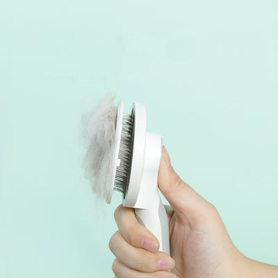 Round Handle Pet Comb | Self-Cleaning Stainless Steel Grooming Brush for Dogs & Cats
