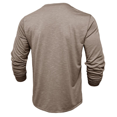 Men’s Long-Sleeve Henley T-Shirt – Casual Slub Cotton Pullover with Button Collar