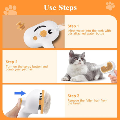 3-in-1 Pet Steam Brush for Cats & Dogs | Spray Hair Removal Comb Kit