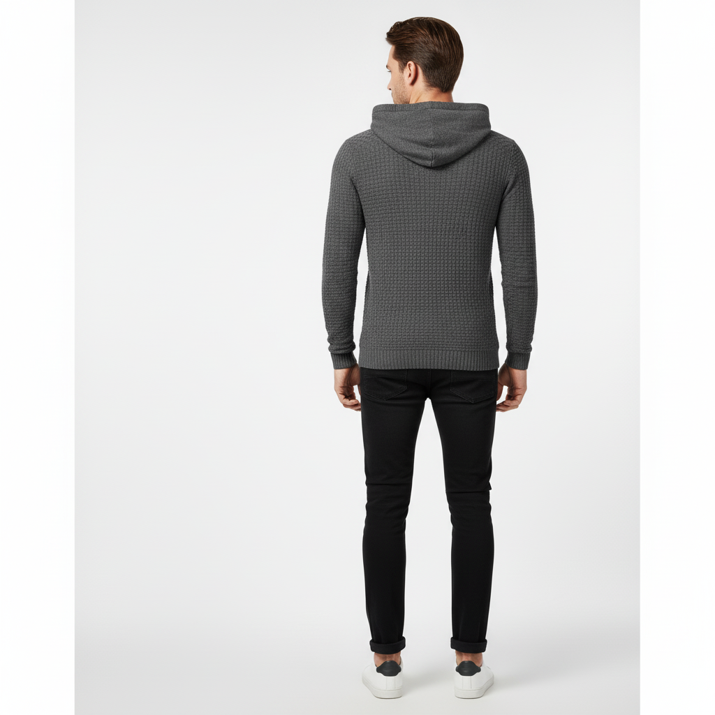 Long Sleeve Solid Knitted Hoodie Pullover Sweater Mens Hooded Sweatshirt
