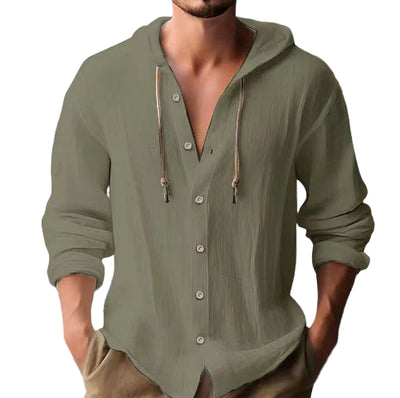 Men's Hooded Sweater Button Down Long Sleeve Shirt Hoodies