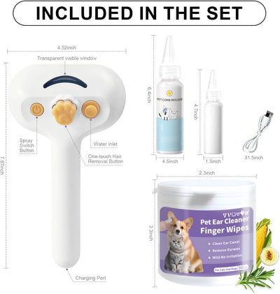 3-in-1 Pet Steam Brush for Cats & Dogs | Spray Hair Removal Comb Kit